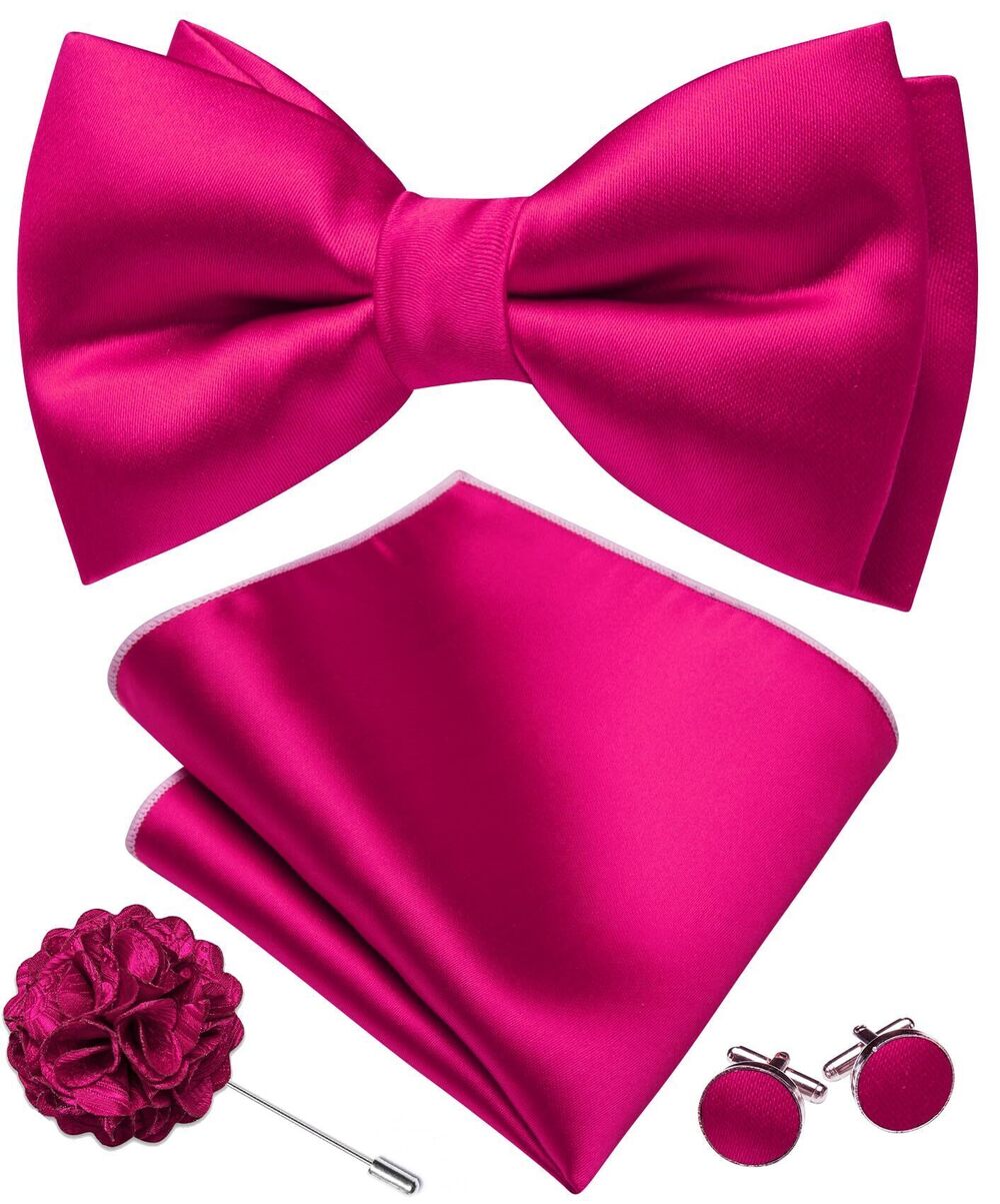1276 Pretied Bow Ties Solid Color Bow Tie and Pocket Square Cufflinks Lapel